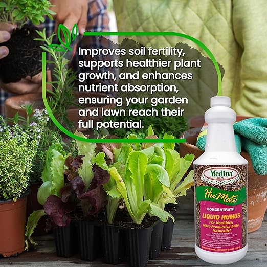 Medina Humate Humic Acid for Plants - Concentrated Liquid Compost, Humic Acid for Lawn - Enhance Plant Growth, Moisture Retention, Nutrient Absorption - Humates for Soil - 1 Qt Covers 2000 Sq. Ft.