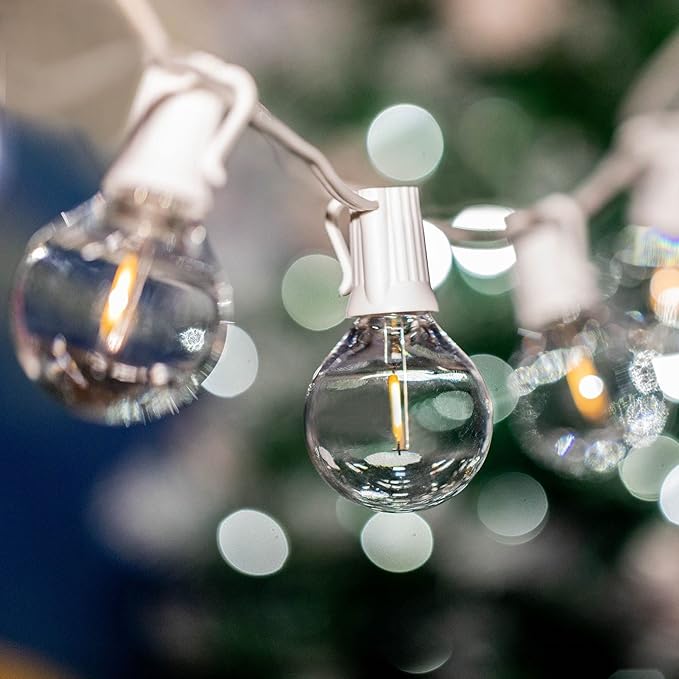 Novelty Lights 25 Feet G40 LED Patio String Lights with 25 Bulbs, Warm White, Weather Resistant and Shatterproof Replaceable Plastic Globe Bulbs, White Wire