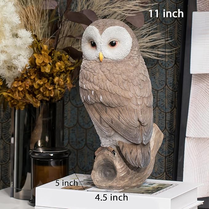 Owl Outdoor Statues Garden Yard - Decoration Home Decor Indoor Desk Tabletop Collectible Figurines Ancient Retro Collection 11" x4.5" x5 Inch