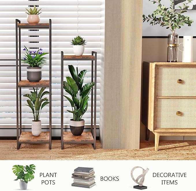 34" Tall Plant Stand Indoor, 2-Tier Modern Plant Shelf Corner Flower Pot Holder Organizer for Living Room Balcony Garden, Rustic Brown