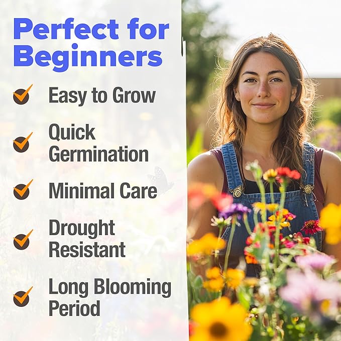 HOME GROWN Wildflower Seeds - 130,000+ Pure, No Filler, Birds & Butterflies Wild Flower Bulk Seed Mix (3 Oz) Flower Garden Seeds - 23 Varieties, Perennial & Annual Seeds for Fall Planting