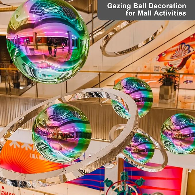 Nerien Gazing Ball, Stainless Steel Garden Mirror Globe, Polished Ornament Sphere, Hollow Floating Reflective Hemisphere, for Home Outdoor Pond Housewarming Swimming Pool Decoration, Rainbow, 10Pcs