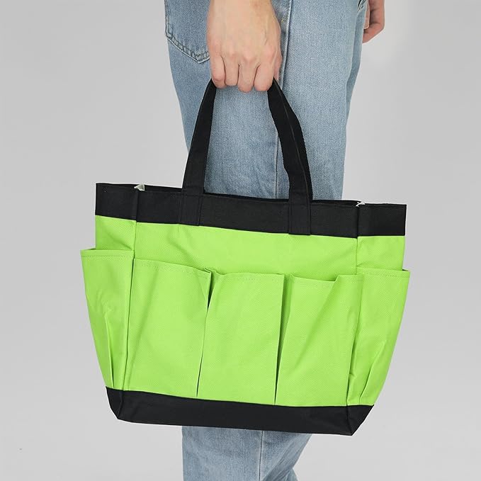 HARFINGTON Garden Tool Bag 11.2" x 5" x 11" Large Oxford Waterproof with Pockets Garden Tote Bag Gardening Plant Tool Organizer Storage Carrier Store for Outdoor Women Men, Light Green