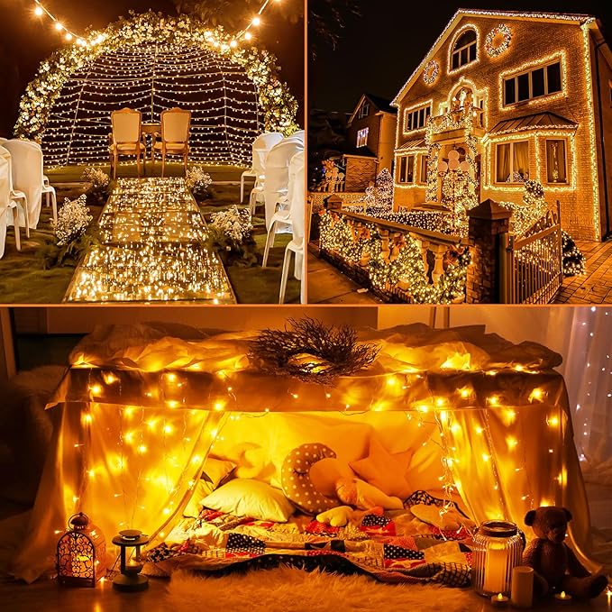 Beieverluck 8 Pack Solar Fairy Lights Outdoor Waterproof 264FT 800 LED Solar String Lights Outside with 8 Modes for Tree Garden Wedding Party Decor, Warm White