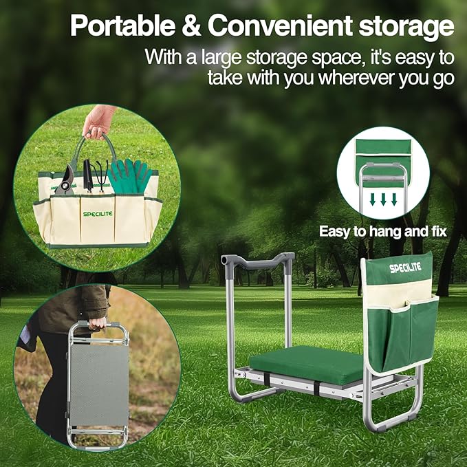Garden Kneeler and Seat with Kneeling Pad,Heavy Duty Foldable Gardener Stool with 2 Tool Pouches,Anti- Knee and Back Pain, Gardening Gifts for Women,Men Senior