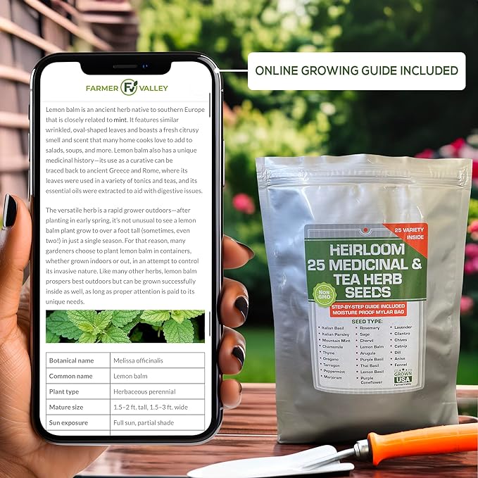 Set of 25 Medicinal Herbs and Herbal Tea Garden Seed Collection - Assorted Culinary Herb Seeds Variety Pack Including Lavender, Chamomile, Thyme, Oregano, Marjoram, and More