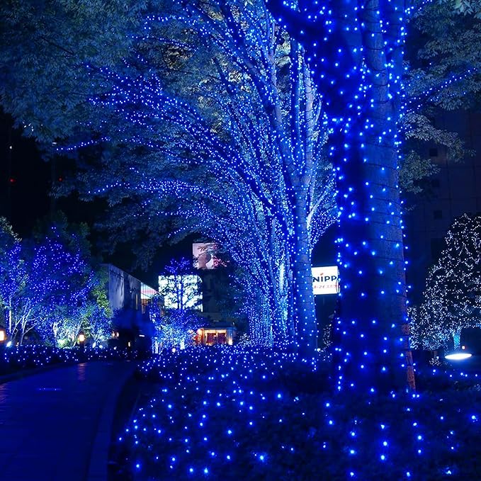 FUNPENY 164FT 500 LED Christmas Indoor Outdoor Decorative String Lights, 8 Modes Waterproof Plug in Green Wire LED Fairy Light for Christmas Party Wedding Garden Home Decoration (Blue)