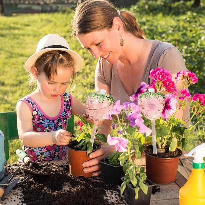 3 Packs Strawberry Plant Watering Globes, Large Water Globes for Indoor Plants, Glass Self Watering Planter Insert, Top-Fill Watering Bulbs for Indoor Outdoor Plants