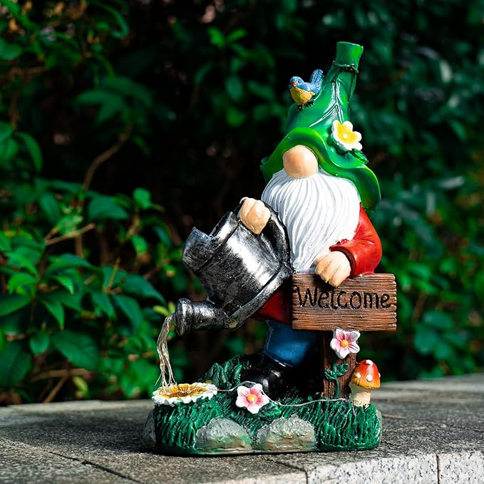 mopha Garden Gnomes Statues Outdoor Decor with Watering Can Solar Lights Resin Figurines Outside Decoration for Patio Yard Lawn Porch Ornaments Clearance Gardening Gift