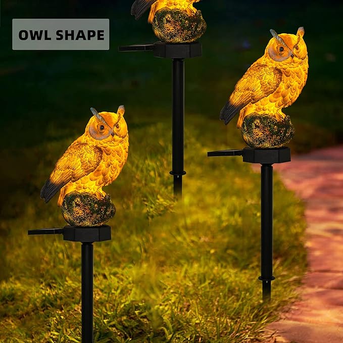 Dazzle Bright 1 Pack Owl Figure Solar LED Lights, Resin Garden Waterproof Decorations with Stake for Outdoor Yard Pathway Outside Patio Lawn Decor to Scare Birds Away, Gifts for Women, Owl Lovers