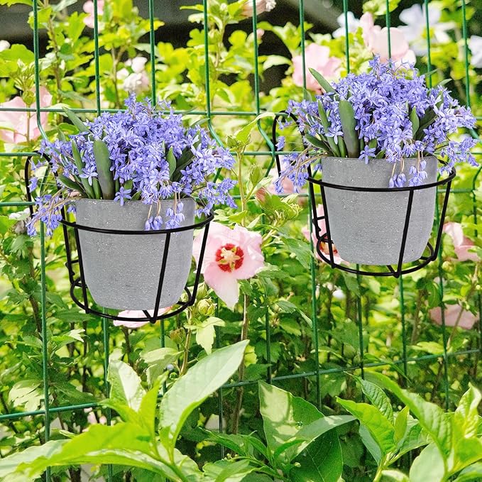 4 Pack Small Round Metal Hanging Railing Planters,Hanging Railing Planter Flower Pot Holder Basket Iron Art Rack Fence Shelf Container for Balcony,Garden,Indoor and Outdoor (Black)