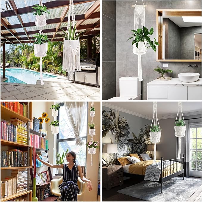 Macrame Plant Hangers, 6Pack Hanging Planters for Indoor Plants w/ 6 Set Hangers Kit Handmade Macromay Plant Hangers Indoor Flower Pots Holder Stand for Boho Home Décor (POTS NOT Included)