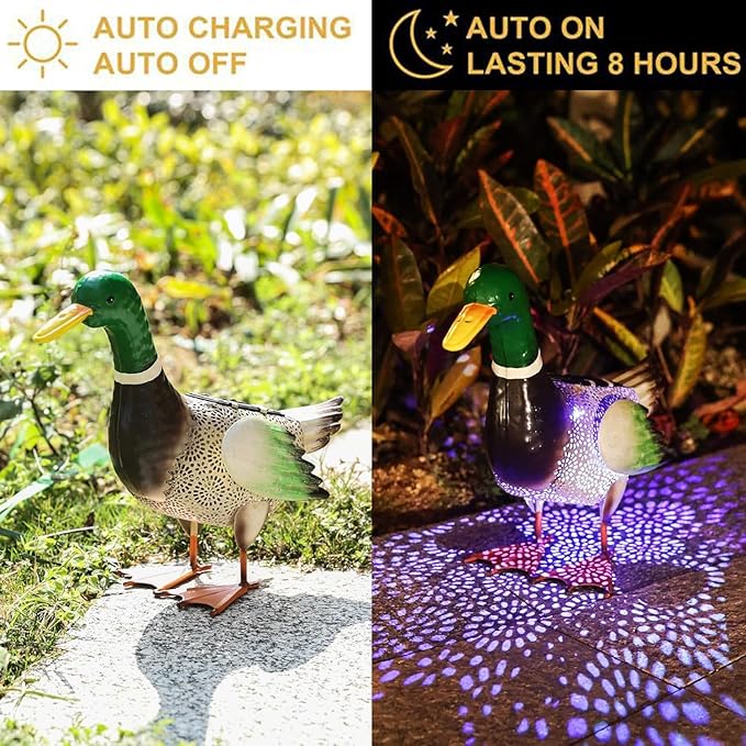 Metal Outdoor Duck,with Solar Light Duck Ornament, Metal Mallard Sculptures, for Backyard Patio Decor and Garden Lawn Decor, Mother's Day and Father's Day Gifts9.8H (Mallard)
