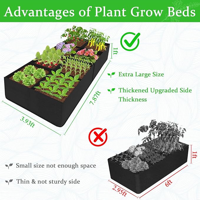 POILKMNI Fabric Raised Garden Bed, 232 Gallon 8 Grids Plant Grow Bags 8x4x1ft Large Garden Grow Bed Bags for Growing Herbs, Flowers and Vegetables