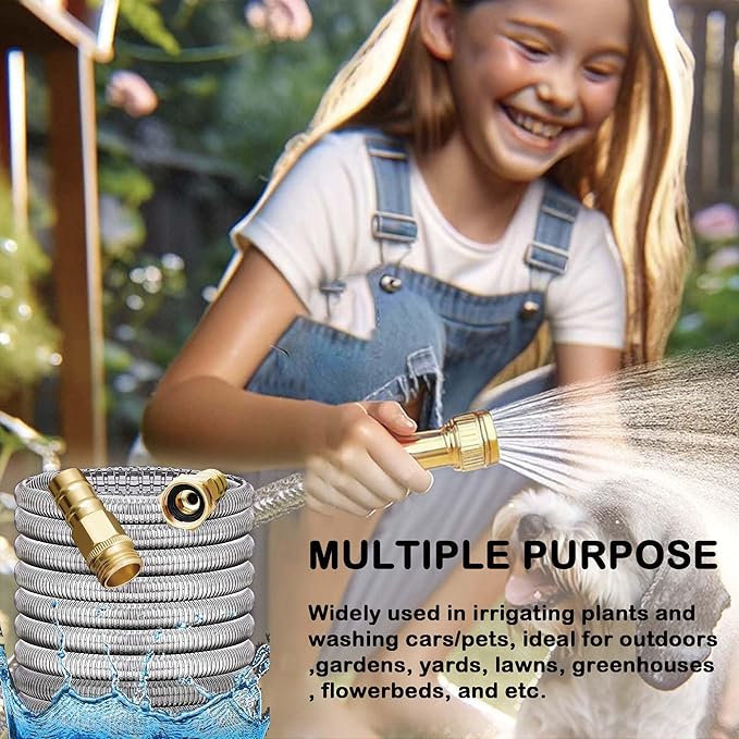 Stainless Steel Garden Hose: Durable Quality Metal with High-pressure Water Output for Gardeners(3FT)