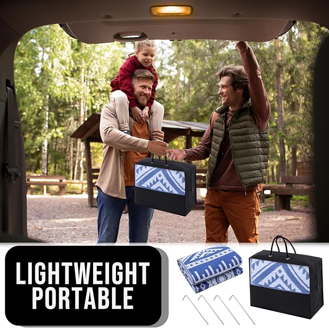 OLANLY Outdoor Rug Waterproof 6x9 ft, Reversible Outdoor Plastic Straw Rug, Boho Patio Rug, Indoor Outdoor Carpet, RV Mat Outside for Patio, Camp, Picnic, Balcony, Deck, Backyard, Blue & White