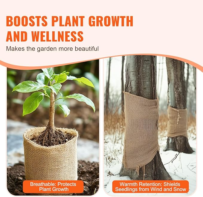 VEVOR Burlap Fabric Roll, 36” x 150 ft High Density Natural Jute Fiber Material for Outdoor Plant Care, Tree Wrap Roll, Decor, DIY Crafts, Wedding, Garden Weed Barrier, Plants & Trees Winter Covering