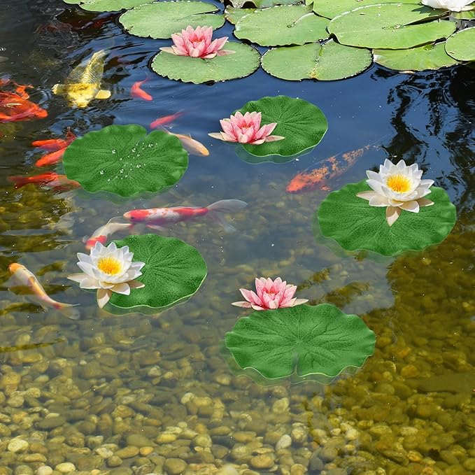 6Pcs Fake Lily Pads, 3 Sizes Floating Lily Pads for Ponds, Artificial Lily Pads Decorations, Realistic Pond Plants Decor for Pool Patio Aquarium Fountain
