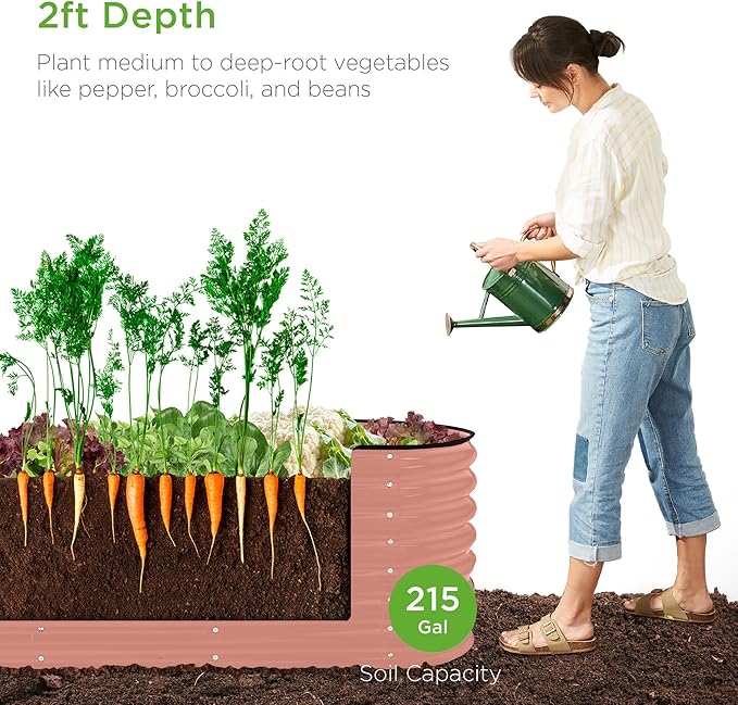 Best Choice Products 8x2x2ft Metal Raised Garden Bed, Oval Outdoor Deep Root Planter Box for Vegetables, Herbs w/ 4 Support Bars, 215 Gal Capacity - Terracotta