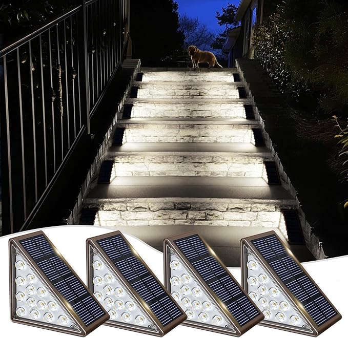 Solar Step Lights for Outside,4pack Solar Stair Lights Outdoor Waterproof IP67,Outdoor Deck Step Lights,Solar Outdoor Lights for Staircase,Patio,Front Step(Cool Brown)