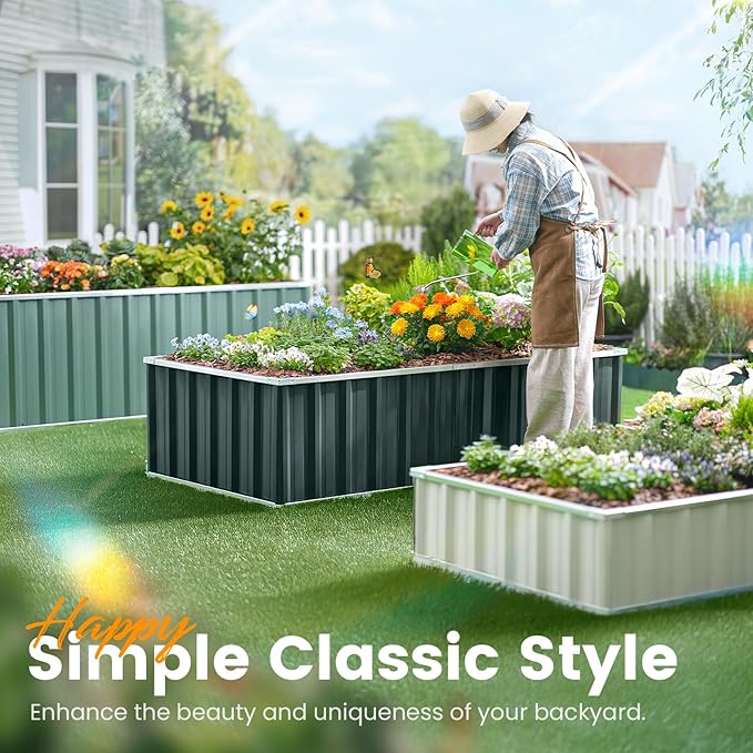 KING BIRD Raised Garden Bed 68"x 36"x 12" Galvanized Steel Metal Outdoor Garden Planter Box Kit with 2 Pairs of Gloves (Dark Grey)