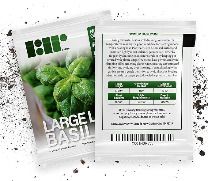 Large Leaf Italian Basil Seeds for Planting - Heirloom, Non-GMO, USA Grown - Premium Waterproof Packaging with Instructions
