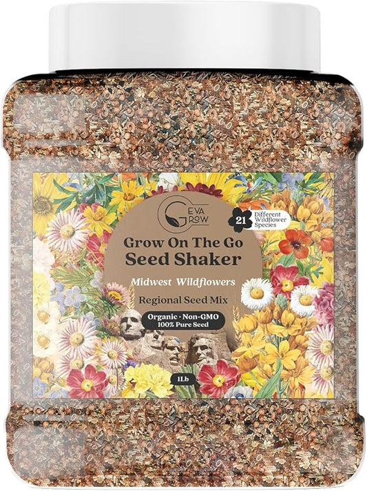 Midwest Wildflower Seeds Regional Mix - Organic, Non-GMO - 100% Pure Seed - 21 Different Wildflowers Seeds of Annual and Perennial, 1 LB Tub