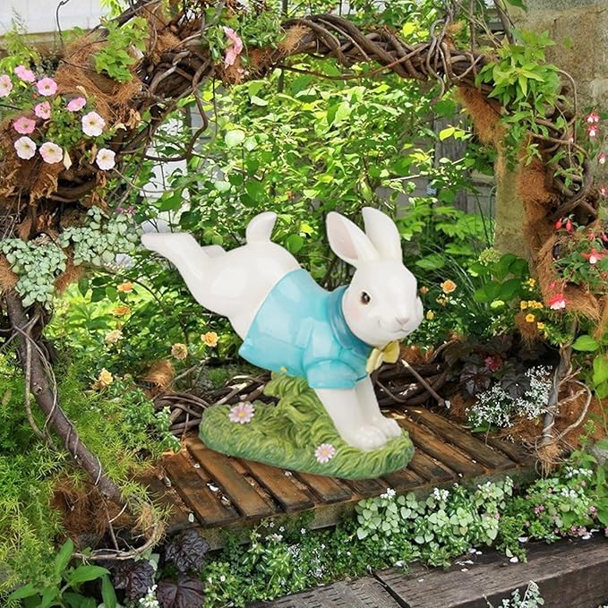 Braxio Outdoor Decor Garden Sculptures Statues - Resin Large Leaping Bunny Decor Rabbit Statue Garden Decor for Outside Yard Décor Garden Statues Outdoor 20.5 * 8 * 16.5 Inch