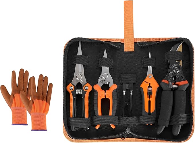 5 pack Garden Pruning Shears Stainless Steel Blades, Handheld Scissors Set with Gardening Gloves,Heavy Duty Garden Bypass Pruning Shears,Tree Trimmers Secateurs, Hand Pruner (Classic)
