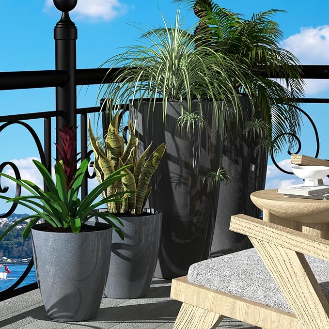 QCQHDU Plant Pots Set of 2 Pack,10 Inch Plant Pot for Indoor and Outdoor Plants with Drainage Hole,Flower Pots Modern Decorative Planter for Garden Plants (Dark Grey)