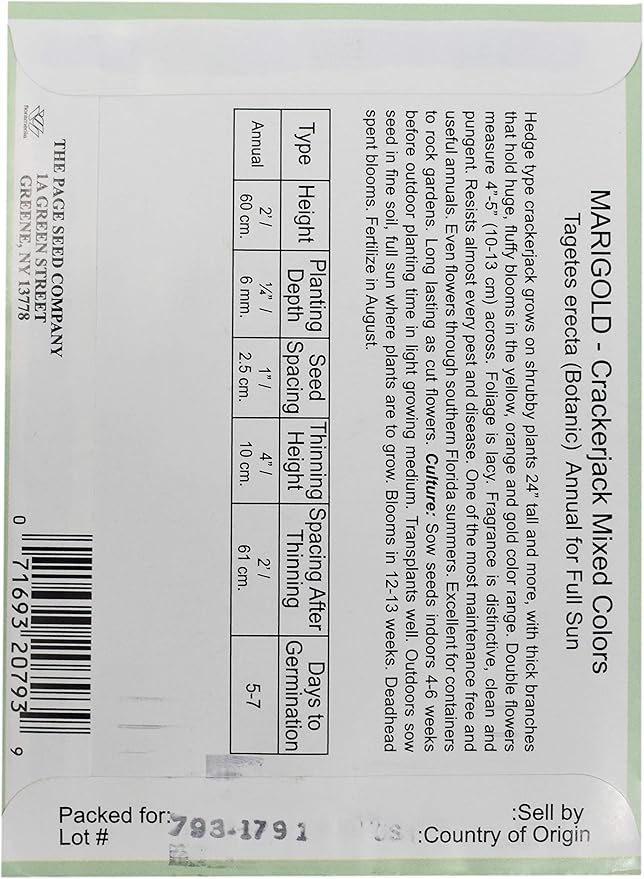 Black Duck Brand Set of 25 Marigold Crackerjack Flower Seed Packets! Flower Seeds in Bulk - Great for Creating The Garden of Your Dreams! (25, Marigold - Crackerjack)