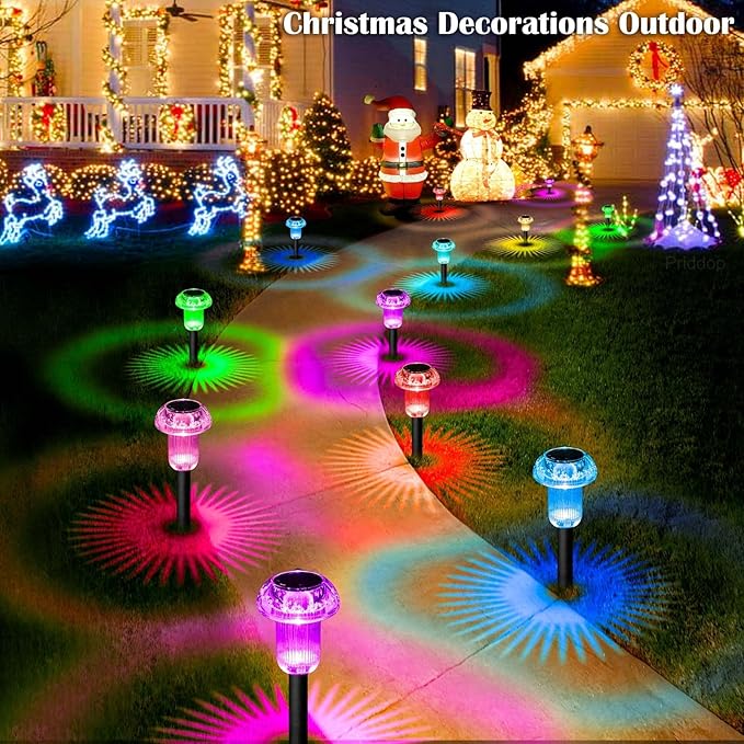 Solar Lights Outdoor Pathway Lights 8 Pack LED Waterproof Color Changing Mushroom for Garden Landscape Path Lawn Yard Decor