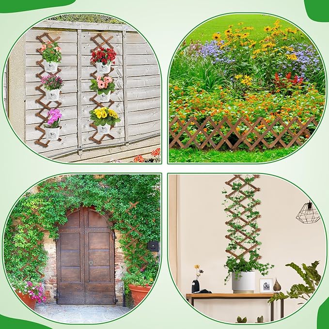Pack of 2 Extra Thick Wooden Wall Trellis- Expandable Wall Planter Lattice Panels for Climbing Plants, Hanging Vertical Plant Support Fence Frame Outdoor Indoor for Balcony Patio Garden Room