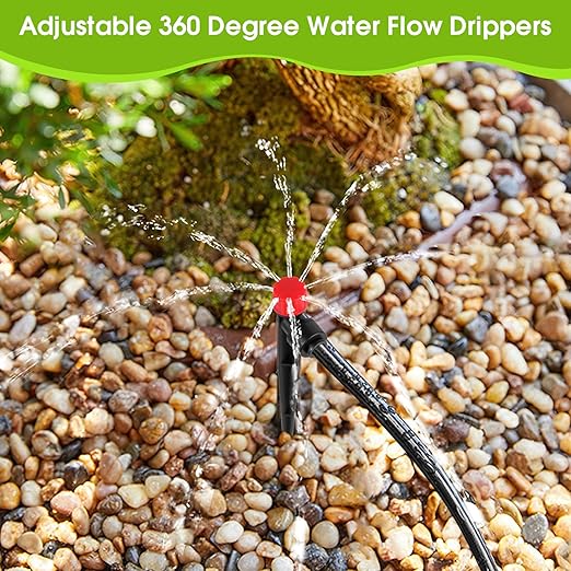 60 Pcs Drip Irrigation Emitters with Stake - Adjustable Drip Emitter Stream for 1/4" Drip Line Irrigation Tubing - Drip Irrigation System Parts Drippers Sprinkler Heads for Garden Watering System -Red