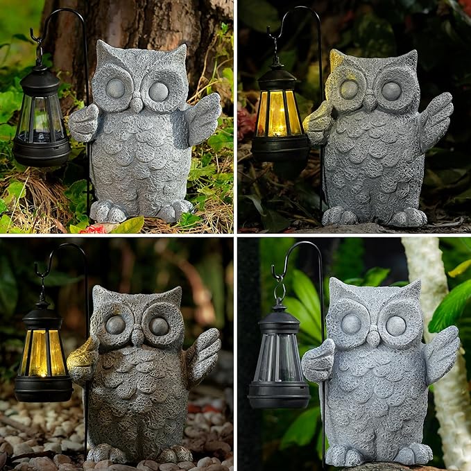 Solar Garden Statue Owl Figurine,Outdoor Garden Decor with Solar LED Lights for Patio,Balcony,Yard, Lawn-Unique Holiday Gifts for Women, Mom