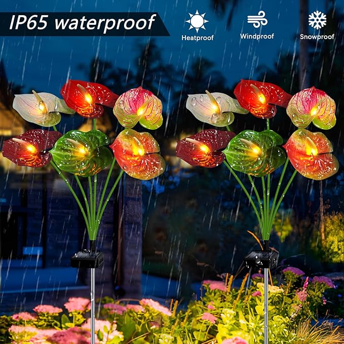 Solar Lights Outdoor,4 Packs Solar Garden Flower Lights with Anthurium Plant Lights,Garden Birthday Gifts for Women,Waterproof Solar Stakes Lights for Outside Yard Patio Lawn Decoration