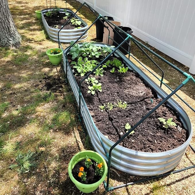 Raised Garden Bed Galvanized Planter Box Outdoor, 5ft Oval Large Rot-Resistant Metal Garden Bed Planter for Vegetables Flower Herb (Silver)