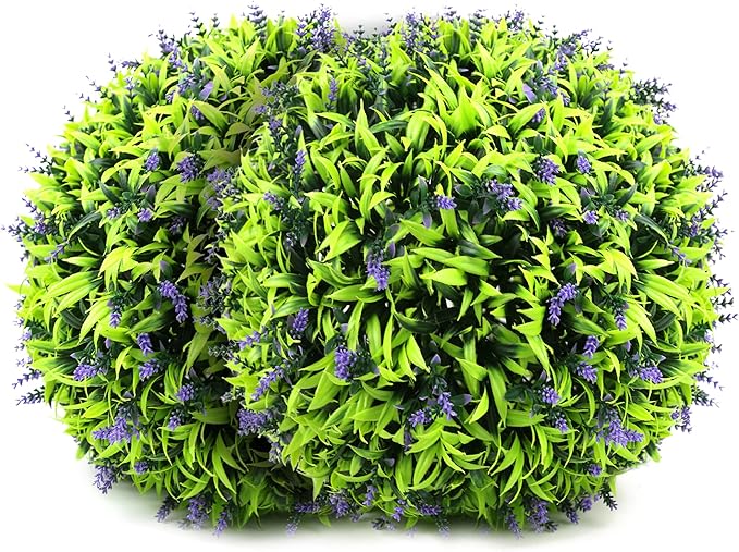 Sunnyglade 2 PCS 15 inch Artificial Plant Topiary Ball Faux Boxwood Decorative Balls for Backyard, Balcony,Garden, Wedding and Home Décor (Purple)