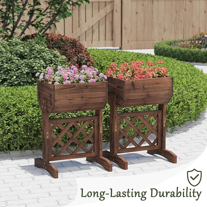 Raised Garden Bed, Standing Vertical Horticulture Planter Box for Backyard, Patio, Balcony, Planter for Flowers Herbs Vegetables for Indoor & Outdoo Decor with Trellis (Carbonized)