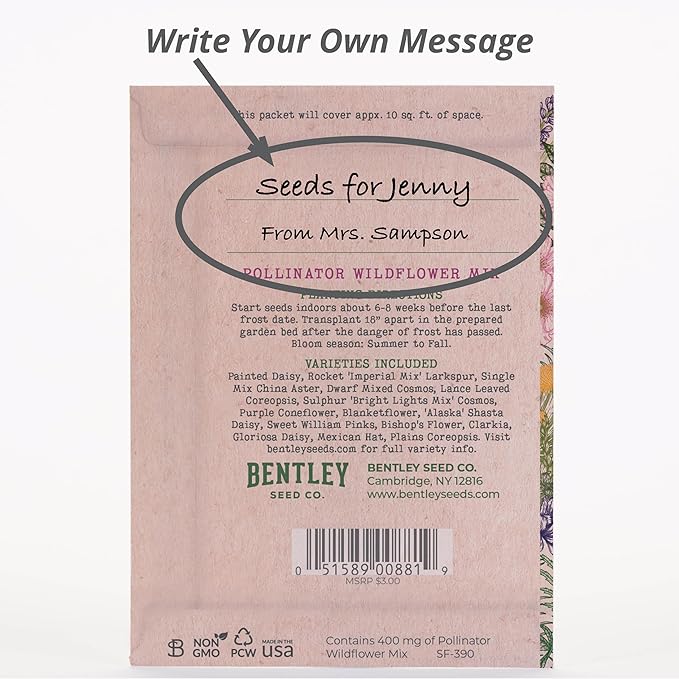 Bentley Seed Co. | The Earth Laughs in Flowers | Beautiful Illustrated Flower Design Art and Quote | Environmental Favor | Pollinator Wildflower Mix Seed Packets | Eco-Friendly Hand Out Gift | 25 Pack