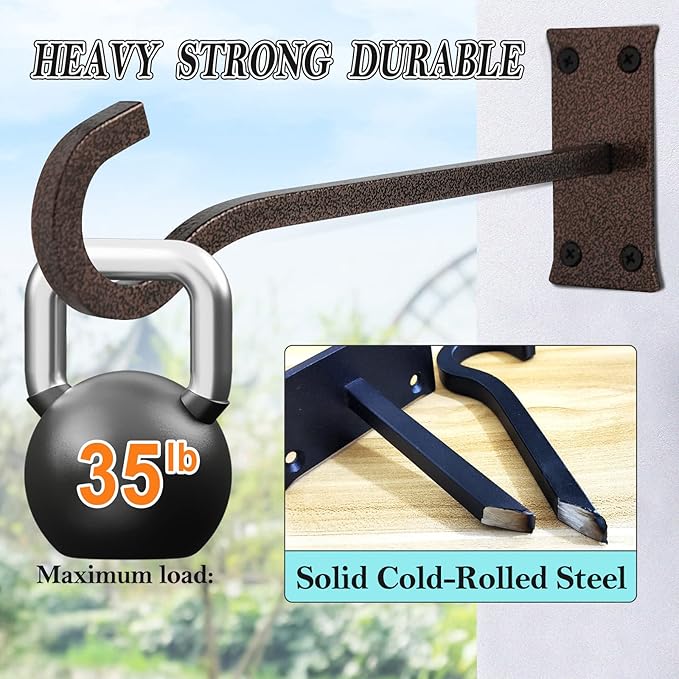 10inch Heavy Duty Plant Hangers Outdoor or Indoor Bird Feeder Hanger Shepherd Hooks 2pcs Bronze hammertone Metal Wall Hook for Hanging Plant Bracket, Lantern, Flower Basket, Wind Chimes