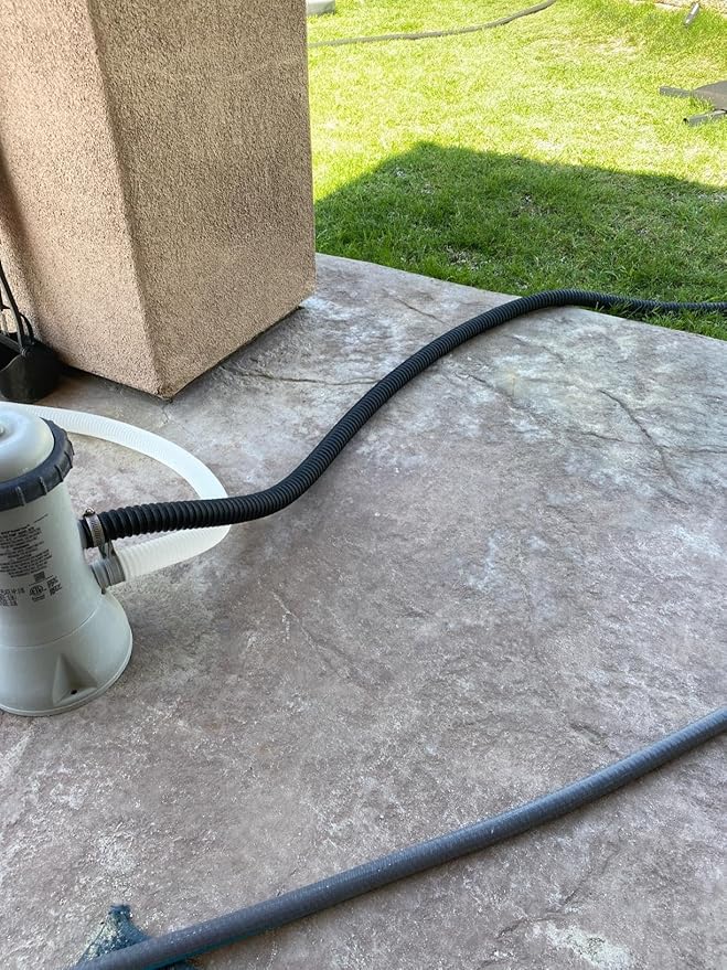 Pond Hose ID 1-1/2” × 50ft Black Corrugated Flexible Reinforced PVC Hose Vinyl Tubing for Pond Pump Fountain Garden Waterfall, Non-toxic & Kinkproof, with 2 clamps