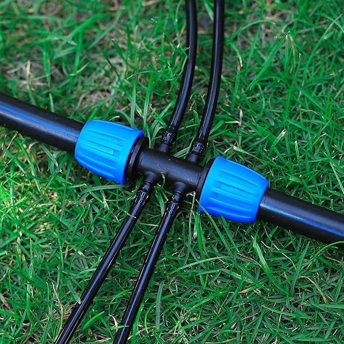 10 Pcs Barbed 6-Way Locked Connectors, 1/2 (Tubing OD 0.620 in.ID is 0.520. in) to 1/4 Inch Irrigation Tubing Fitting,Variable Diameter 6 Way(10 Pcs Blue)