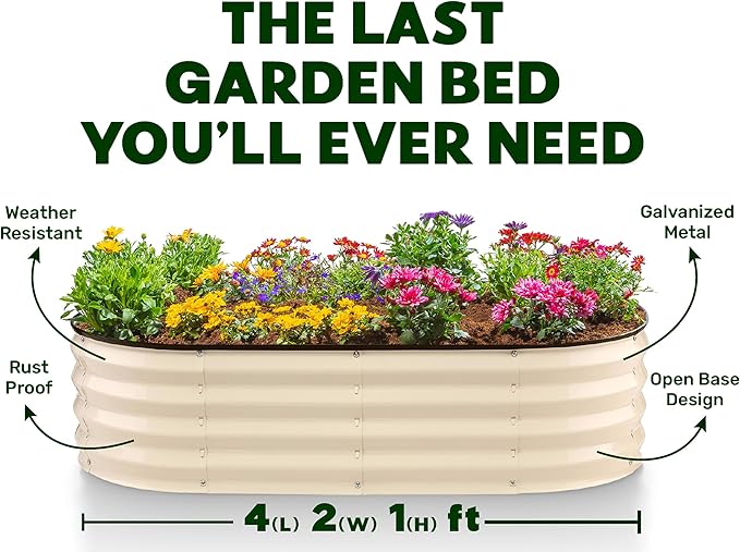 Galvanized Raised Garden Beds Outdoor // 4×2×1 ft Planter Raised Beds for Gardening, Vegetables, Flowers // Large Metal Garden Box (White) // Patented Tool-Free Design