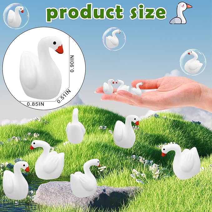 80Pcs Mini Gooses Resin Tiny Gooses Miniature Decoration Figurines Ducks Dollhouse Garden Decor Plastic Mini Animals Micro Landscape Ornament Cake DIY Craft
