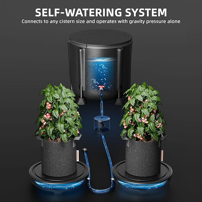 Spider Farmer 2025 Newest Self-Watering System, 2-Pack Auto Watering System with 13 Gallon Reservoir, 2Pcs Water Delivery Fabric Pot Base for Indoor Plants, Grow Tents, Gravity-Fed, No Power Needed