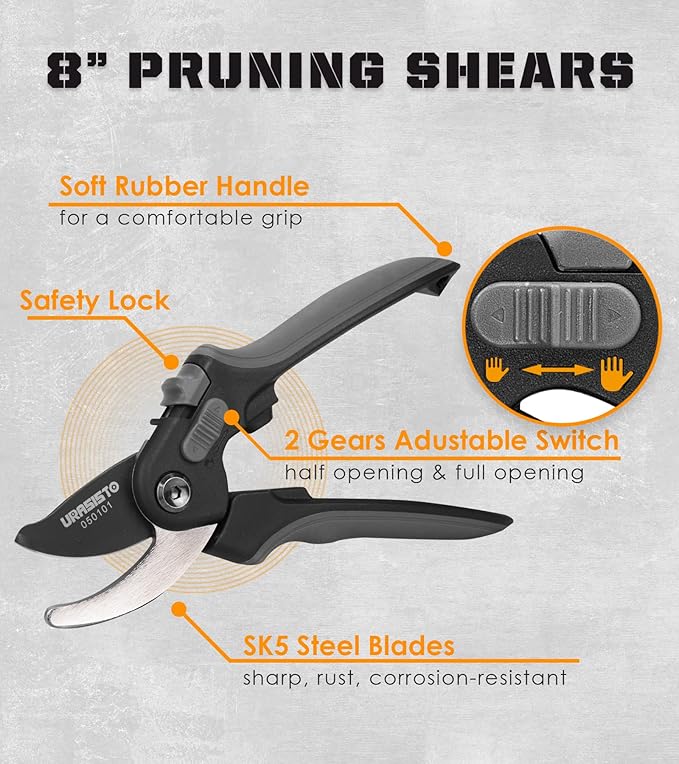 Garden Tool Set URASISTO 4 pcs Gardening Tool kit -Trowel, Folding Saw, Garden Pruner, Gardening Gloves,Roll Up Carry Bag Included, Ideal Garden Tool Kit Gifts for Women and Men