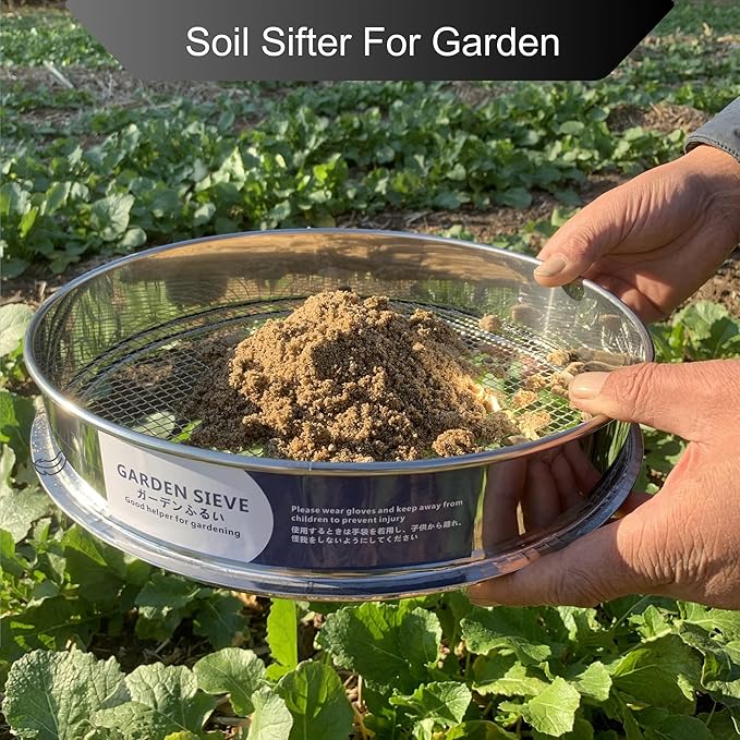 Garden Soil Sifter -10" Sifting Pan-Sieve for Sand Rocks Dirt Compost (3/8”Mesh Screen)