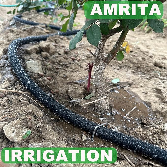 4 Pcs AMRITA Soaker Hose Kit 1/2 inch 15ft.Round Rubber Soaker Hose for Garden,Save water up to 70%,Great for Garden Beds,Trees,Vegetables,Flowers and Seedinds.(1/2-15ftx4)