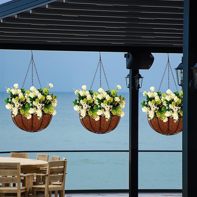 Hanging Planters Basket Outdoor Indoor(14 inch 4 Pack)-Coconut Coir Hanging Baskets for Plants Outdoor,Metal Wire Baskets with Coco Liner Window Box Planters, hanging Flower Pots For Railingsā¦